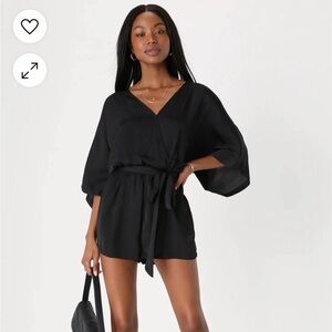 NWT Ain't It Grand Black Satin Surplice Romper